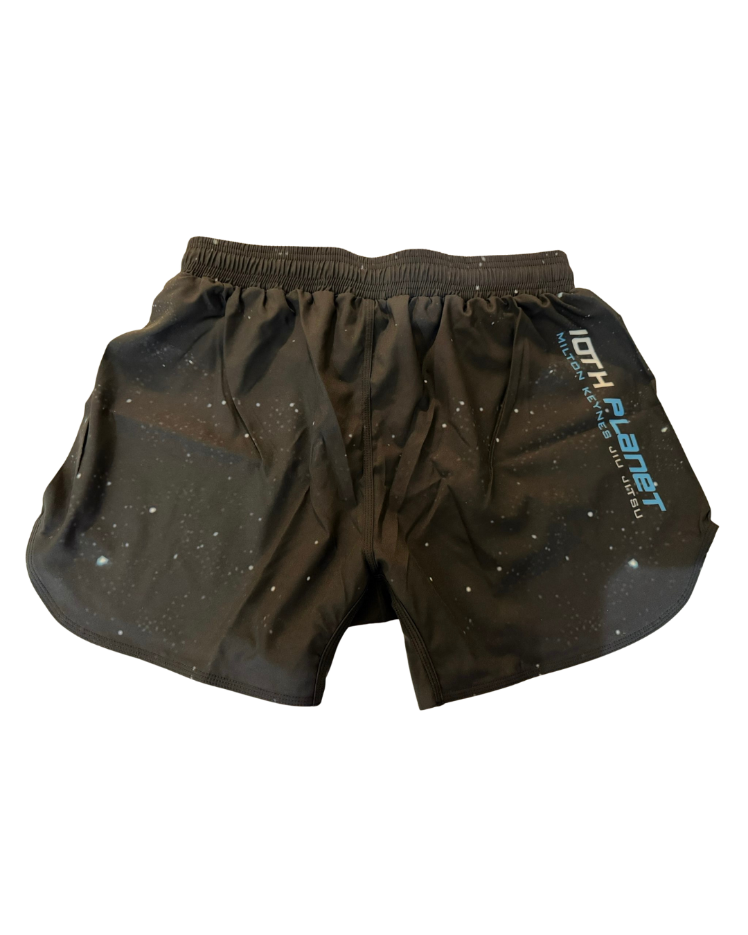 black bjj shorts with stars and 10th planet milton keynes logo
