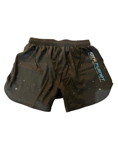 black bjj shorts with stars and 10th planet milton keynes logo