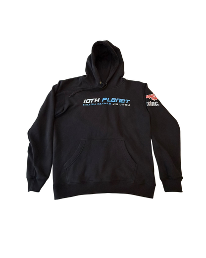Black hoodie with 10th planet milton keynes branding