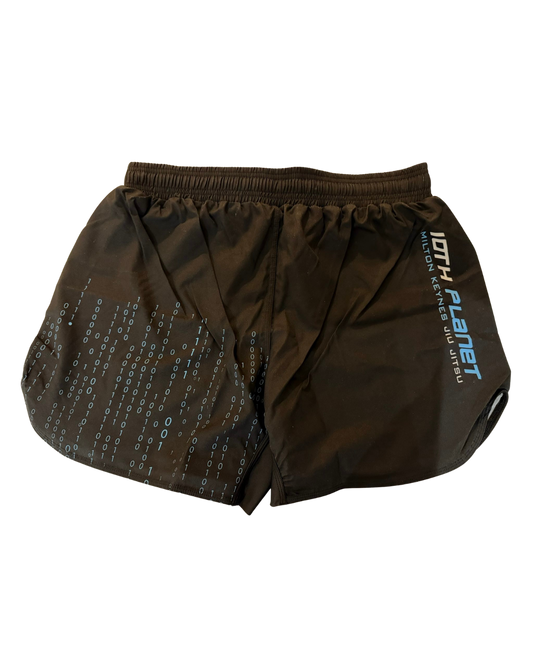 black bjj shorts with 10th planet milton keynes branding