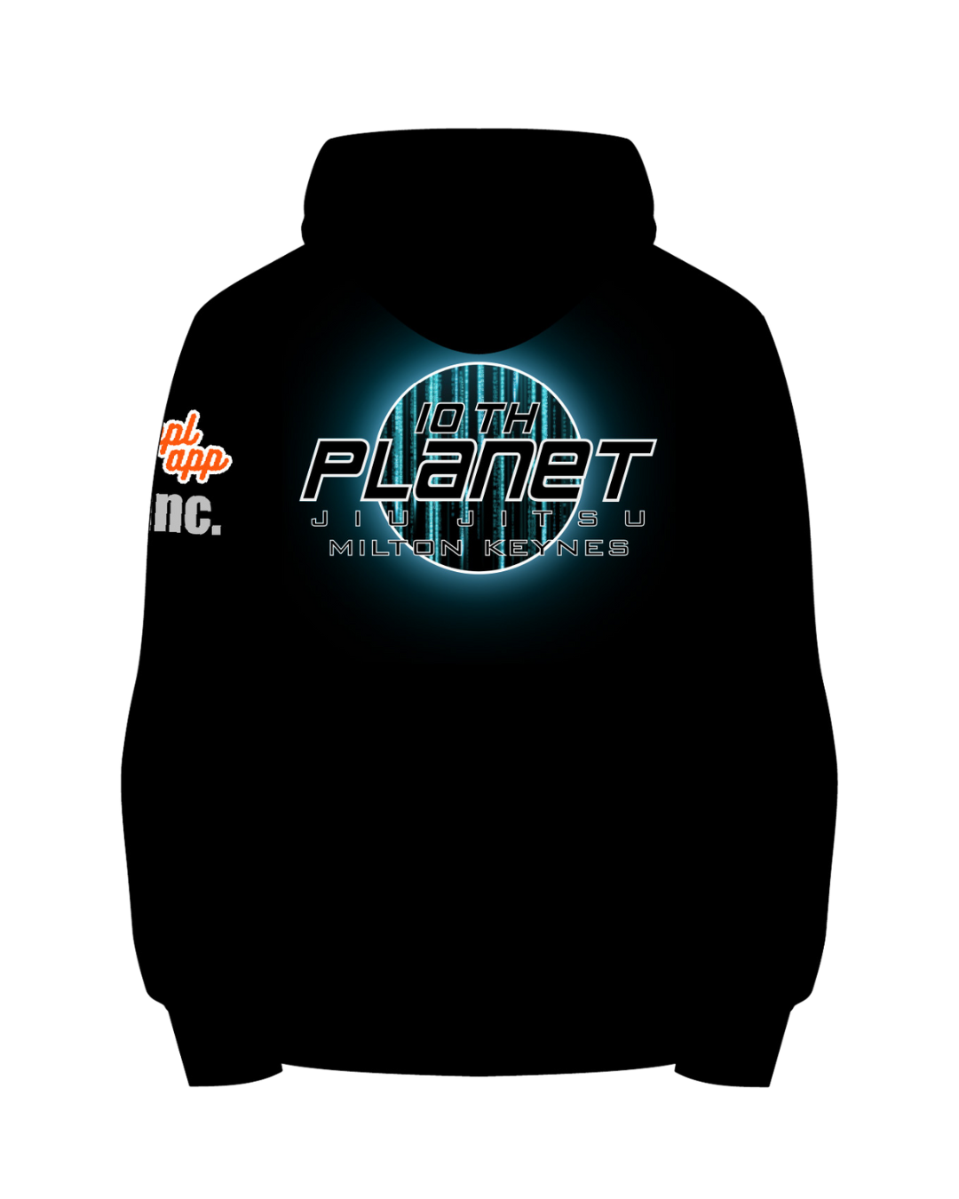 Black hoodie with '10th Planet' logo on a white background