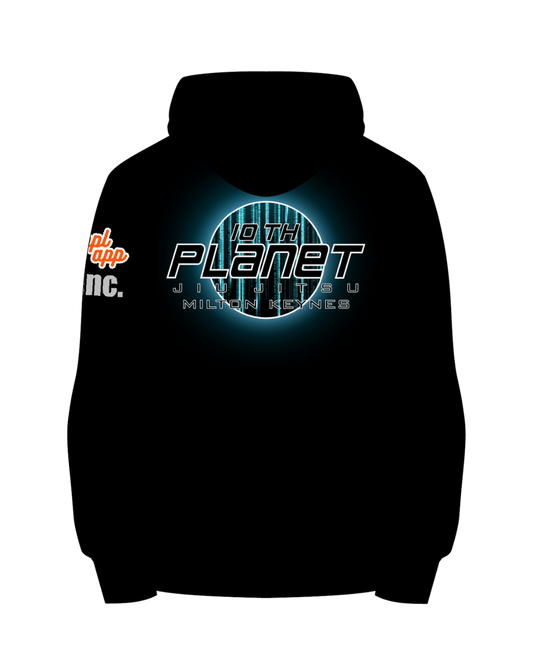 Black hoodie with '10th Planet' logo on a white background
