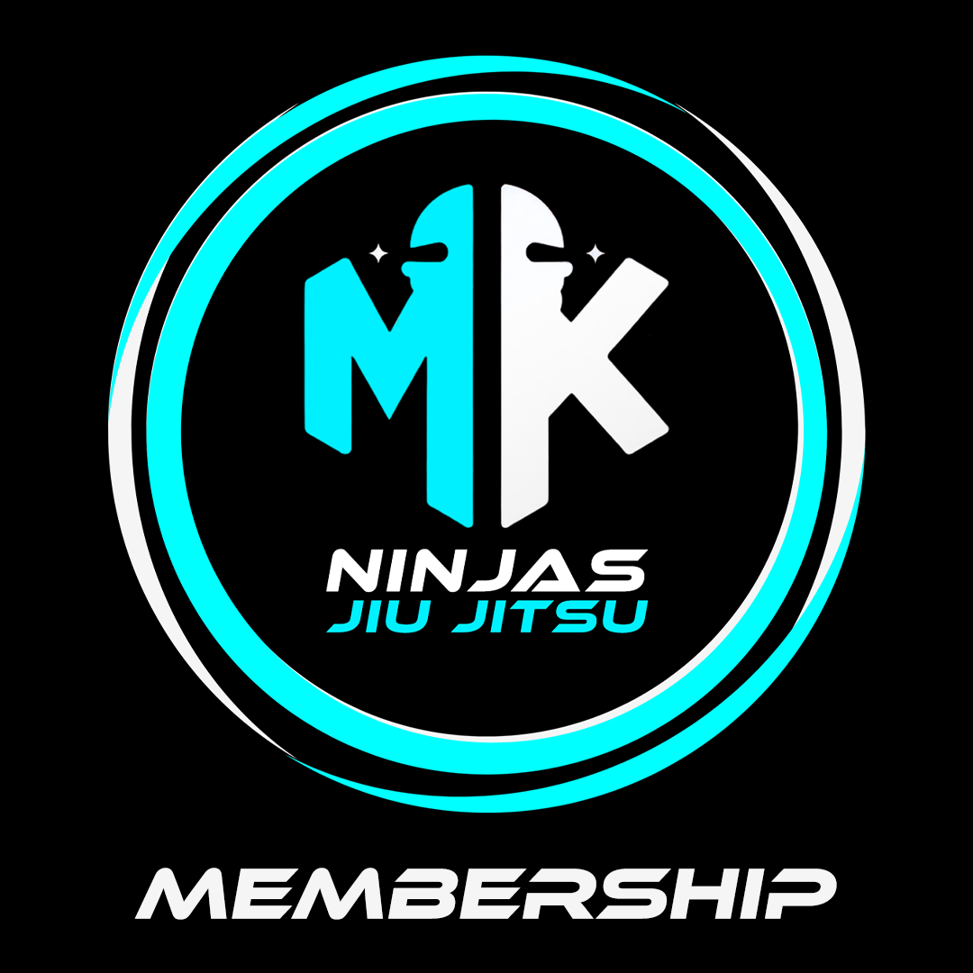 MK Ninjas Jiu Jitsu logo with membership text on a black background