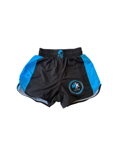 Black and blue shorts with mk ninjas logo